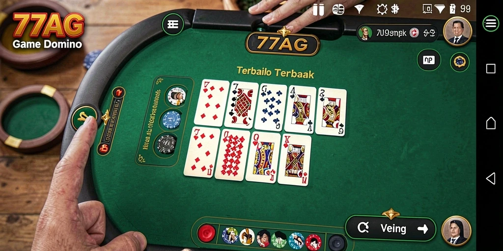 Screenshot gameplay 77AG menampilkan aksi seru permainan Domino.