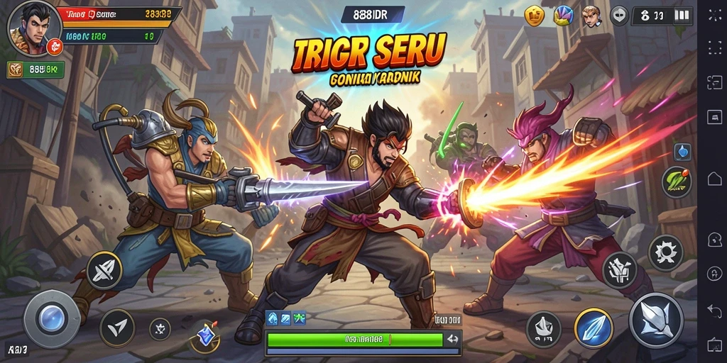 Screenshot 888IDR menampilkan aksi pertarungan seru dengan karakter yang dinamis.