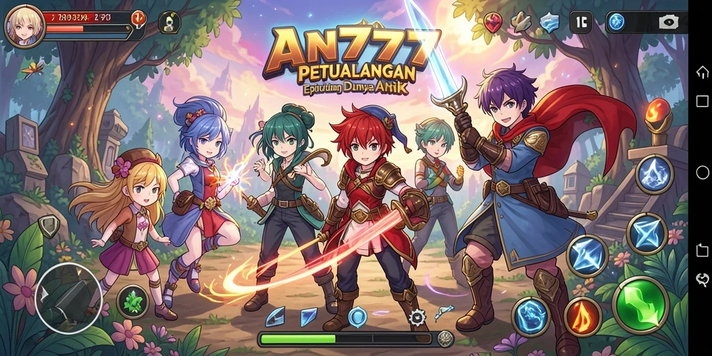 Screenshot game AN777 menampilkan pertarungan karakter Anime yang seru.