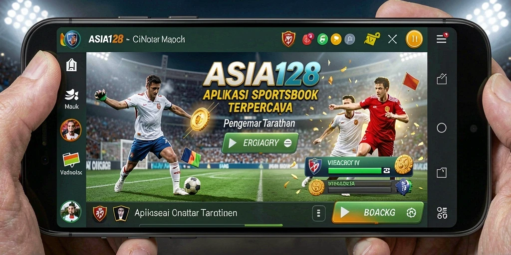 Tampilan antarmuka aplikasi ASIA128 dengan fitur taruhan olahraga.