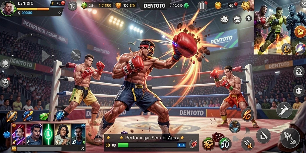 Tangkapan layar menampilkan aksi pertarungan DENTOTO yang seru dan intens.