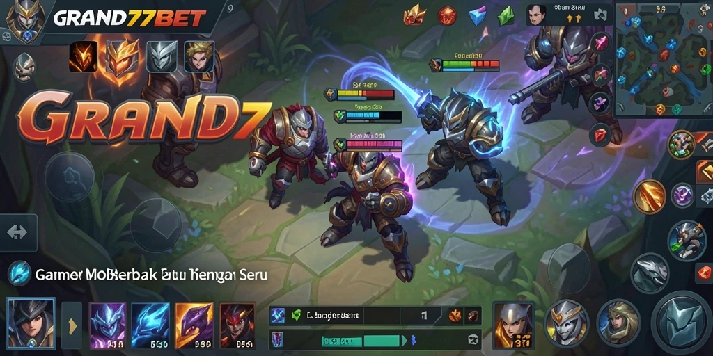 Tampilan aksi seru dalam pertempuran MOBA GRAND77BET.