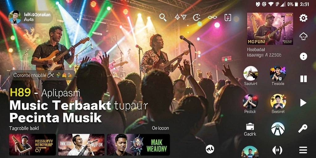Screenshot H89 menampilkan antarmuka pengguna dan koleksi musik yang kaya.