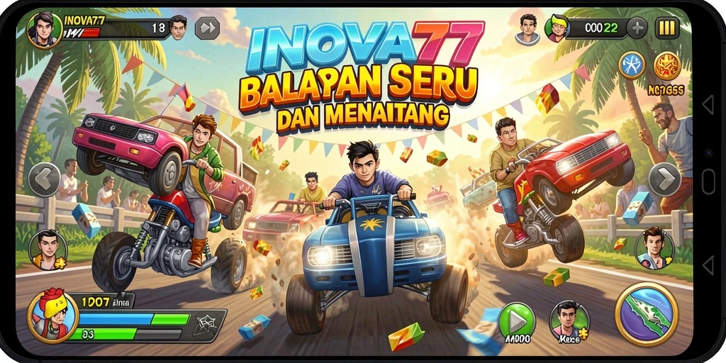 Tampilan gameplay menegangkan dalam balapan di INOVA77.