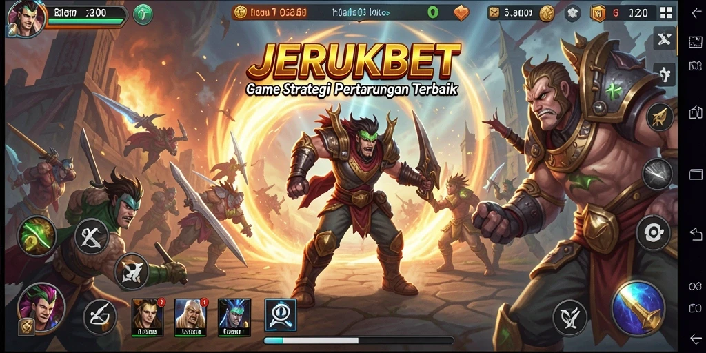 Tampilan gameplay menarik dari JERUKBET dengan pertempuran strategis.
