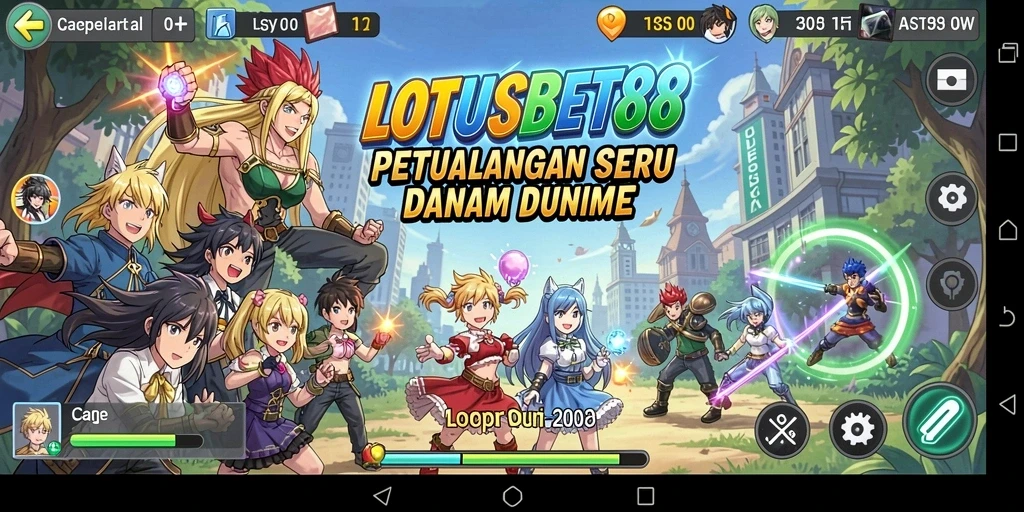 Gameplay LOTUSBET88 menampilkan pertarungan karakter anime yang seru.