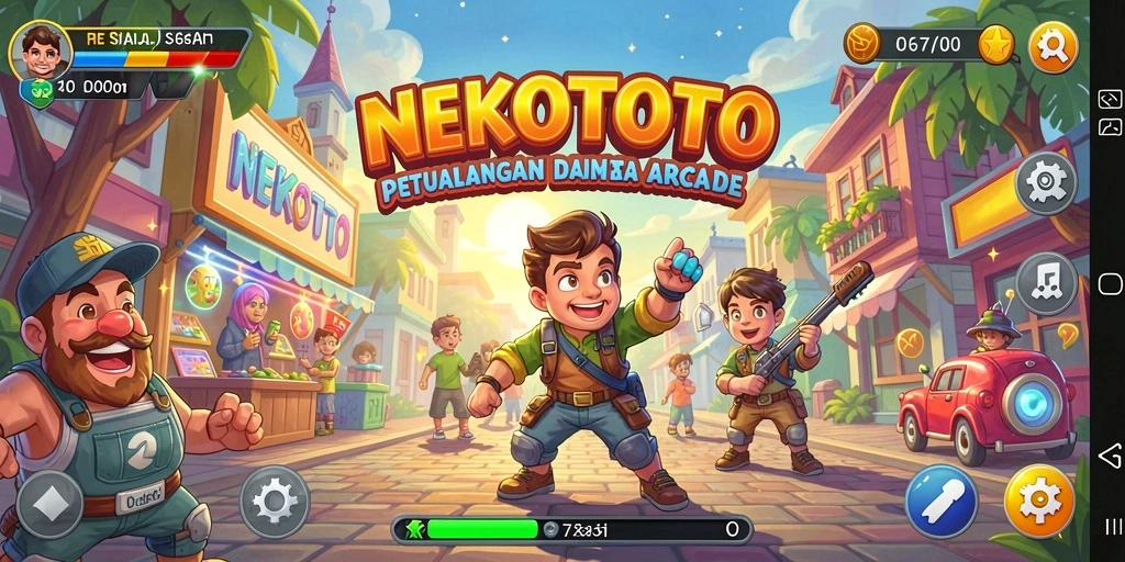 Tampilan gameplay seru dalam NEKOTOTO yang penuh warna.