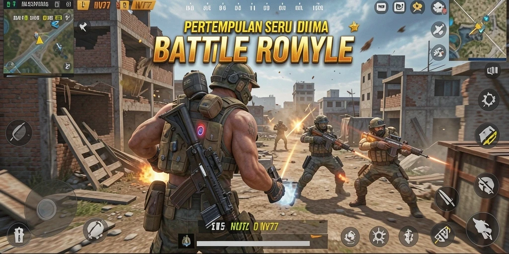 Tampilan gameplay NV77 yang seru di arena Battle Royale.