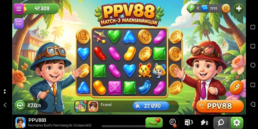 Tangkapan layar gameplay PPV88 yang penuh warna di level Match-3.