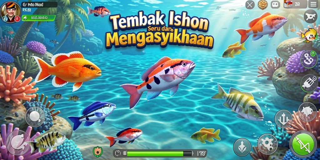 Screenshot gameplay yang menampilkan aksi seru menembak ikan.