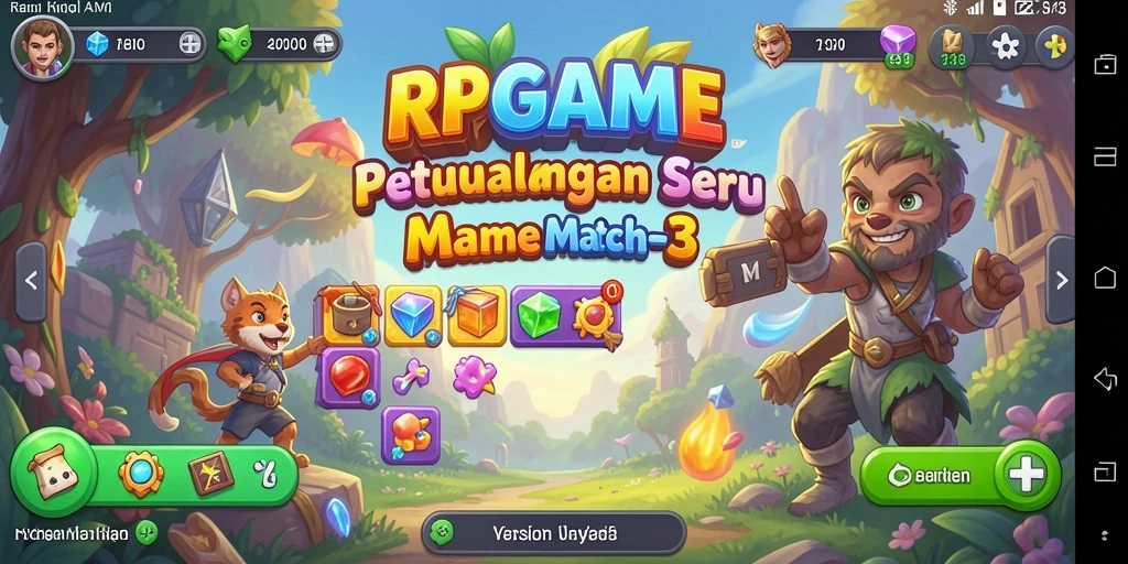 Screenshot RPGAME menunjukkan gameplay Match-3 yang seru dan penuh warna.