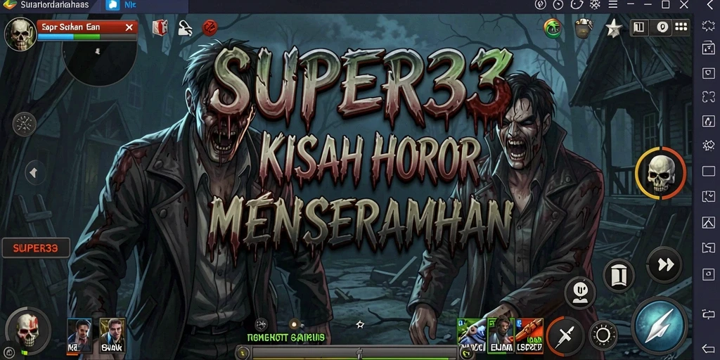 Gameplay SUPER33 yang menyeramkan dalam suasana gelap.